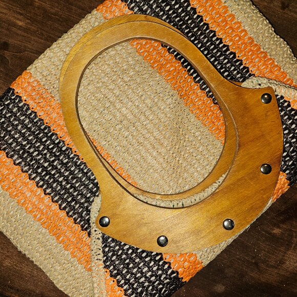 Vintage Bohemian Beach Style Bag with Wooden Handles Smith's Bermuda Italy - Picture 2 of 12